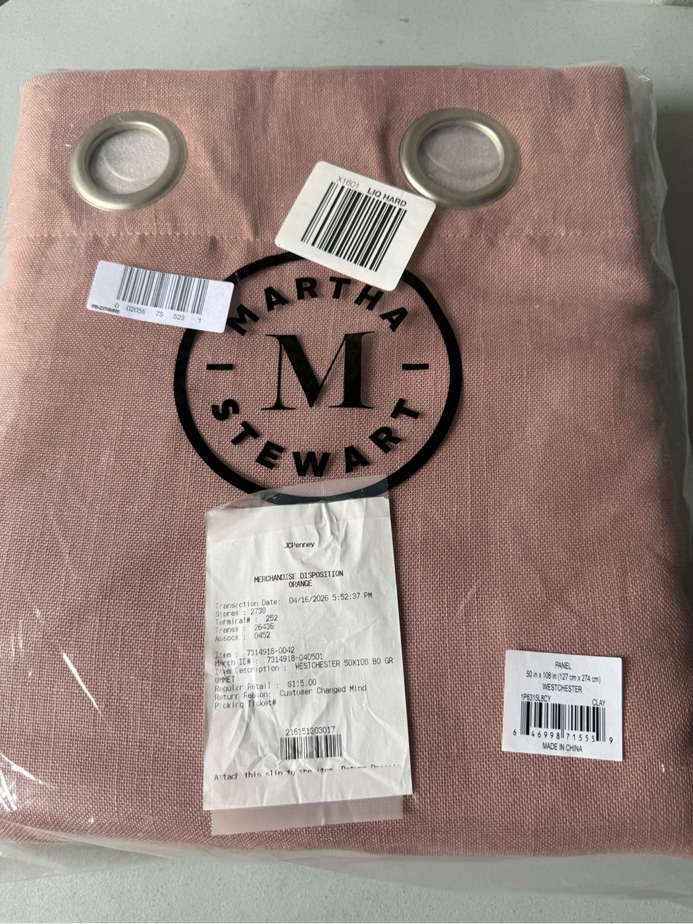 Martha Stewart Pink Grommet Top Curtain Panel